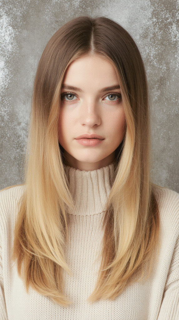 Warm Honey Blonde Balayage on Straight Hair