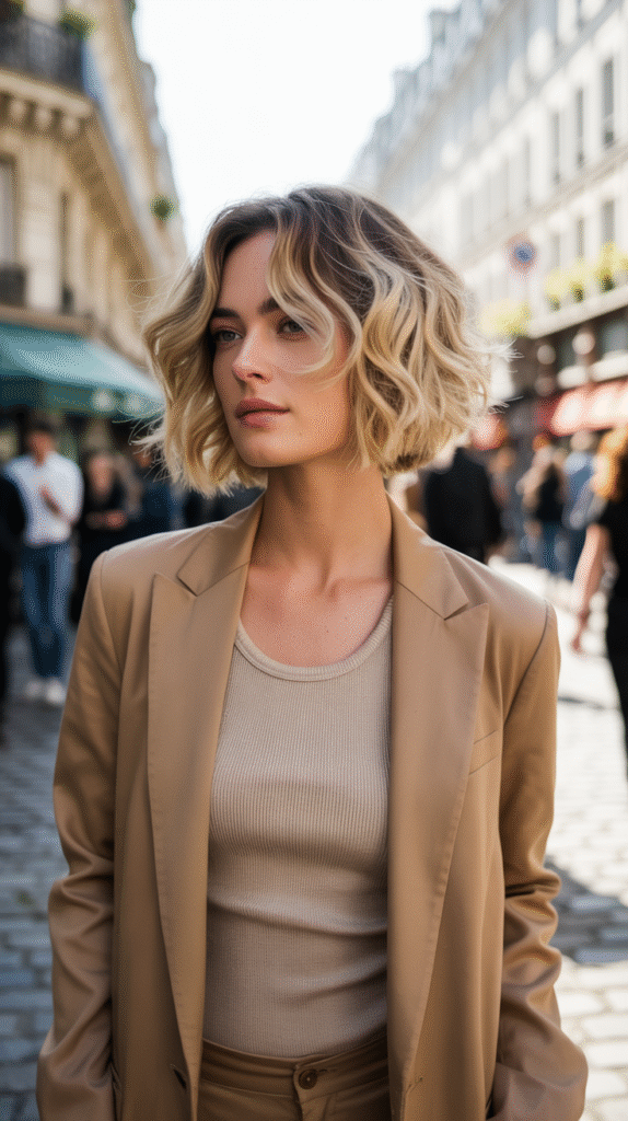 29 Modern Blonde Bob Hairstyles 7 Wavy Blonde Bob with Dark Roots