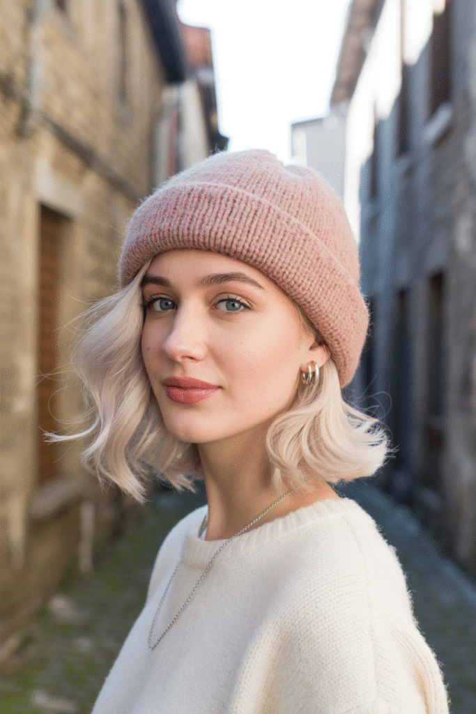 25 Mastering Beanie Hairstyles 25 Wavy Bob with a Beanie