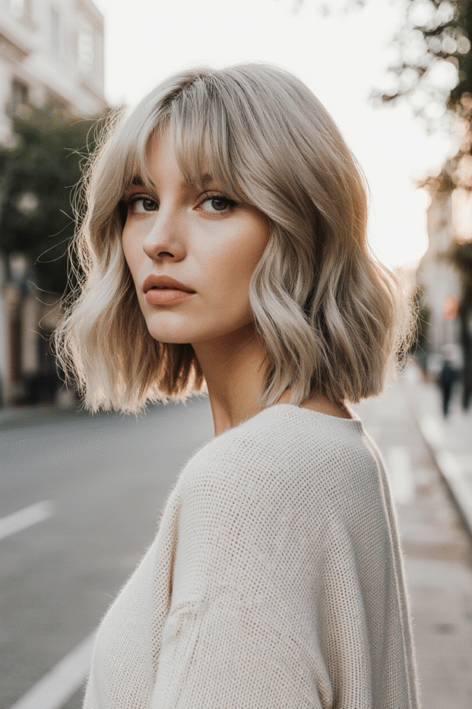 19 Flawless Fine Hair with Bangs Hairstyles 18 Wavy Shoulder Length Hair with Choppy Bangs