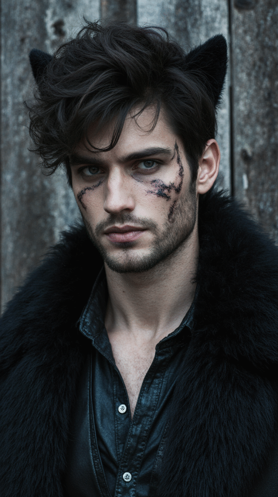 19 Halloween Hairstyles for Men 18 Werewolf Transformation Tousled and Teased with Faux Fur and Wolf Ears