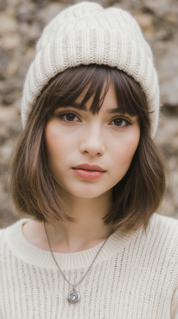 25 Mastering Beanie Hairstyles 7 Wispy Bangs with a Beanie