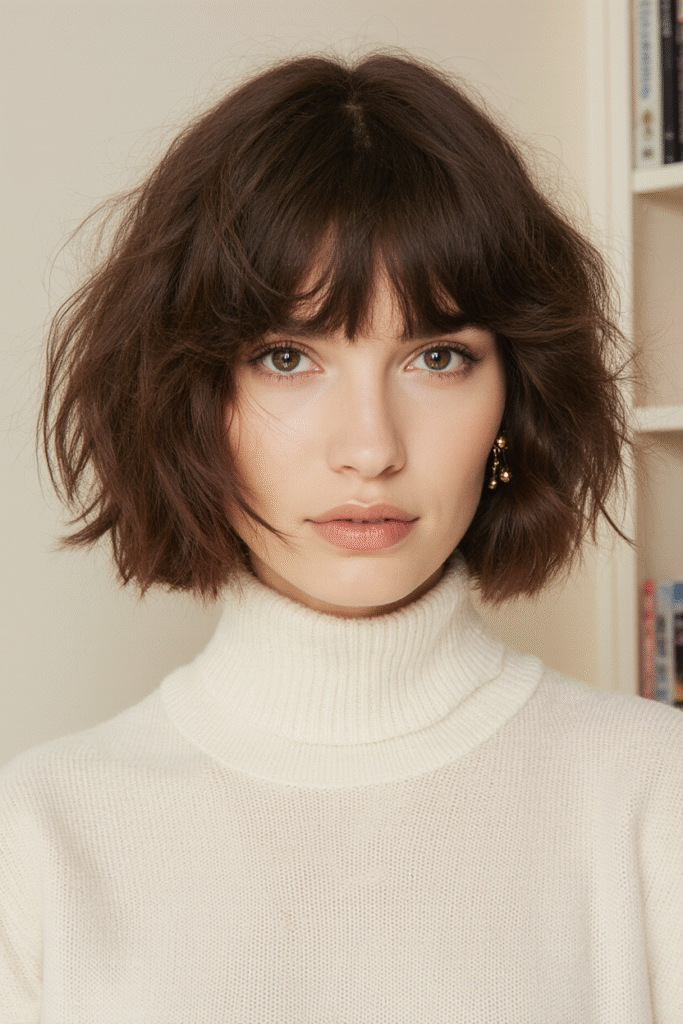 17 Trendy Brown Bob Hairstyles 9 Wispy Bob with Face Framing Bangs 2