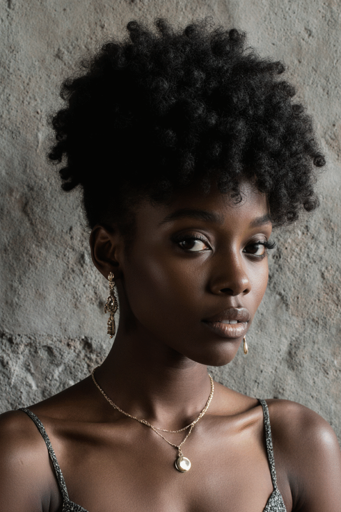 17 Awkward Length 4c Hairstyles 6 a beautiful young black woman with 4c natural hair at an awkward length styled neatly to highlight 4thyf4dnpwnuks79ey6k 3