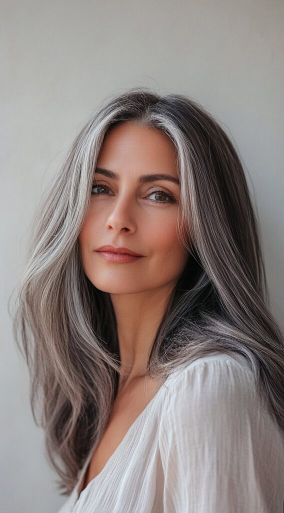 23 Chic Brown Hair with Silver Highlights Ideas 23 ash brown hair with silver money piece
