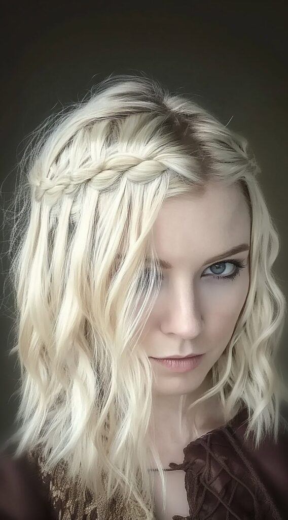 19 Viking Hairstyles for Women with Short Hair 1 asymmetrical braided crown with waterfall braids