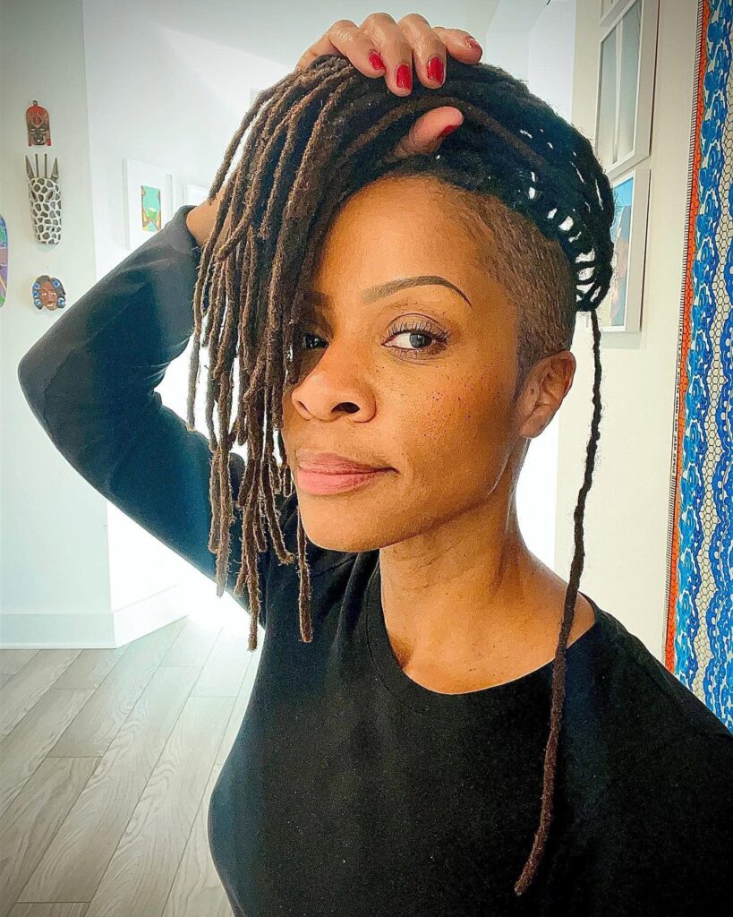 17 One Side Shaved Hairstyles for Black Women That Scream Confidence and Style 3 asymmetrical dreadlocks with undercut