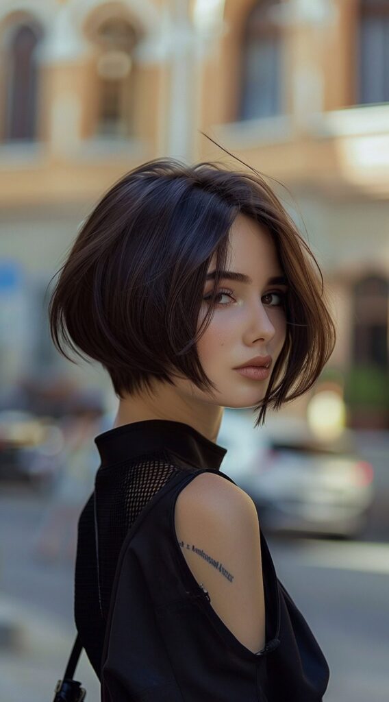21 Stacked Bob Hairstyles for Fine Hair: Volume and Elegance 2 asymmetrical sleek stacked bob