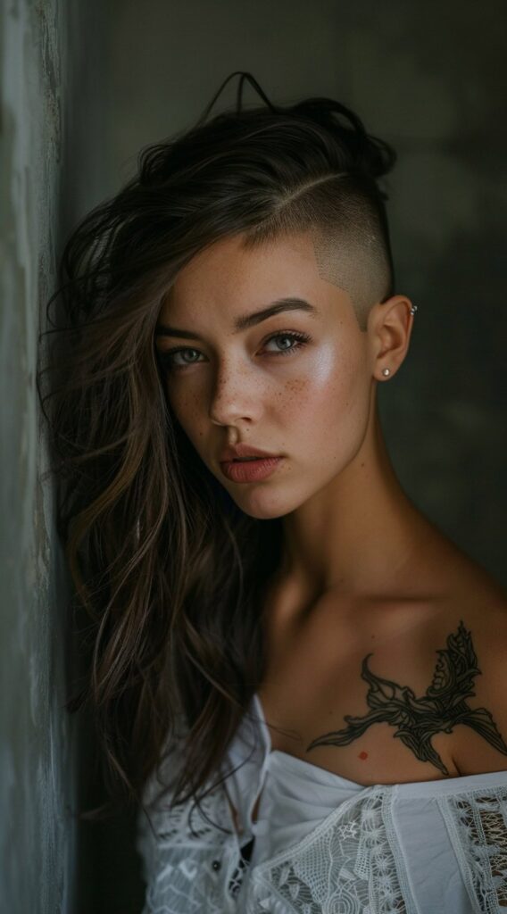 Undercut with Long Hair for Women: 23 Edgy and Elegant Hairstyle Ideas 1 asymmetrical undercut 1