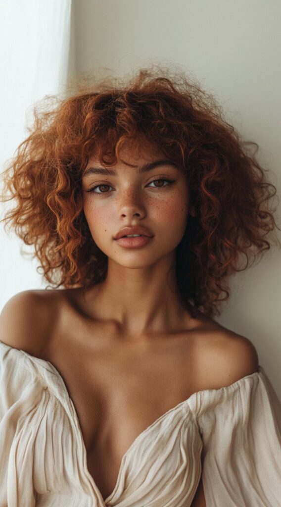27 Flattering Hair Color Ideas for Brown Skin 7 auburn curls with full volume