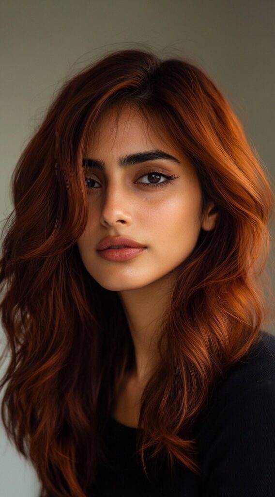 27 Flattering Hair Color Ideas for Brown Skin 19 auburn waves with a hint of red