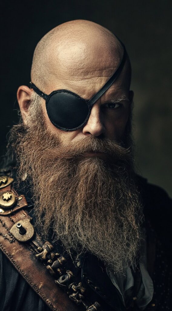 31 Pirate Hairstyles for Men: Rugged and Authentic Looks for Halloween 4 bald with beard and an eyepatch
