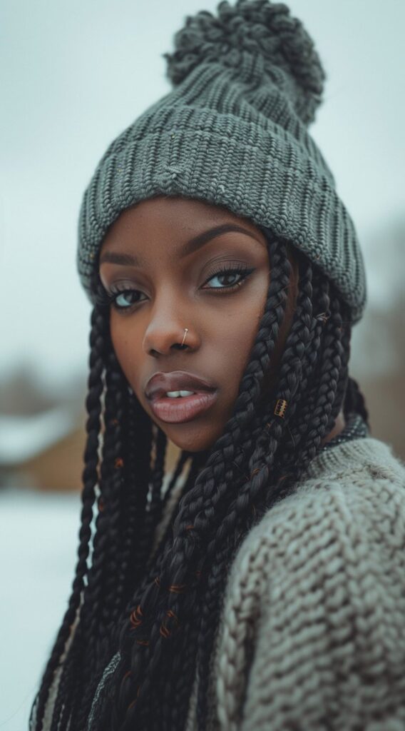 35 Beanie Hairstyles for Black Women: Chic and Cozy Ideas for Every Style 8 beanie over long box braids