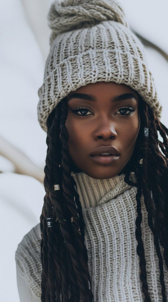 35 Beanie Hairstyles for Black Women: Chic and Cozy Ideas for Every Style 9 beanie over long havana twists
