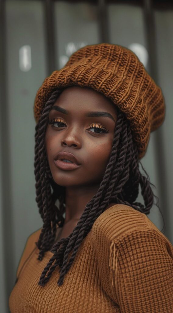 35 Beanie Hairstyles for Black Women: Chic and Cozy Ideas for Every Style 16 beanie over medium marley twists