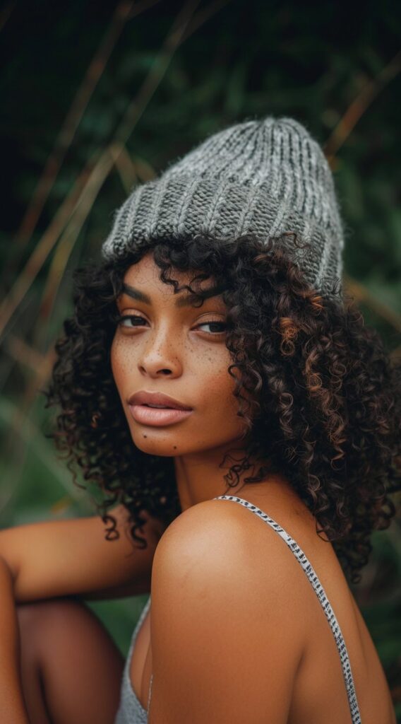 35 Beanie Hairstyles for Black Women: Chic and Cozy Ideas for Every Style 18 beanie over natural curls