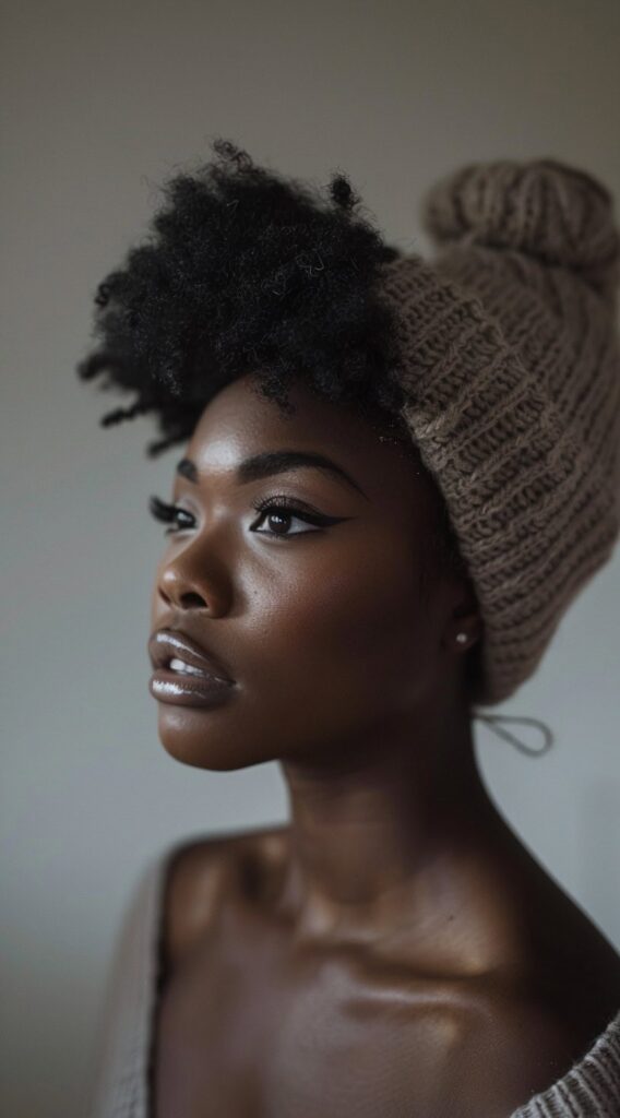 35 Beanie Hairstyles for Black Women: Chic and Cozy Ideas for Every Style 20 beanie over short afro