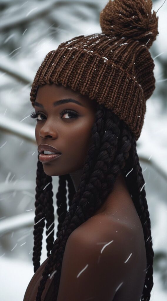 35 Beanie Hairstyles for Black Women: Chic and Cozy Ideas for Every Style 27 beanie over thick braids