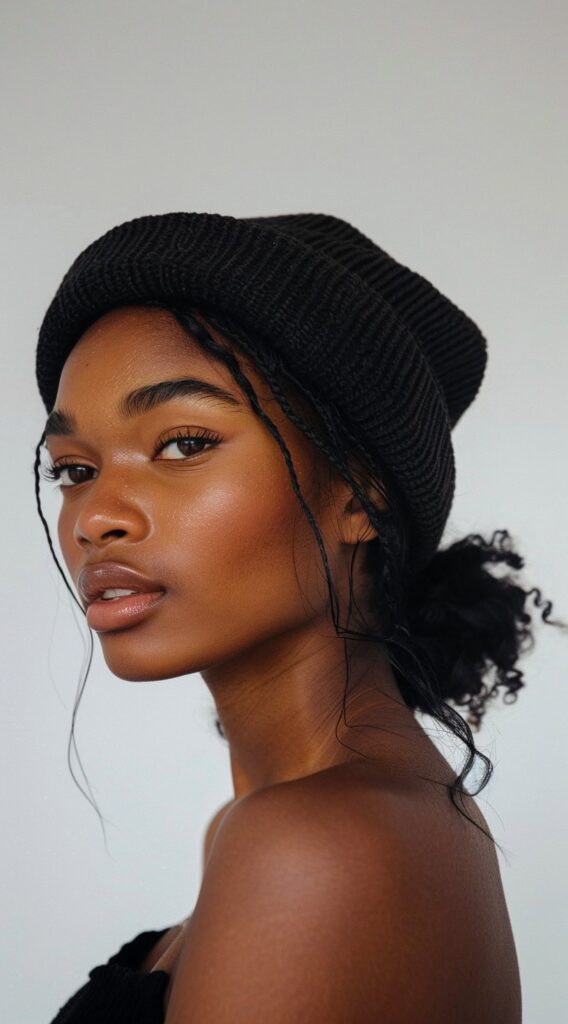 35 Beanie Hairstyles for Black Women: Chic and Cozy Ideas for Every Style 29 beanie with low bun