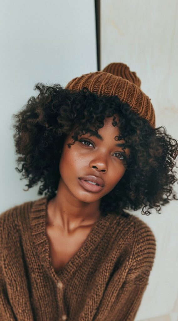 35 Beanie Hairstyles for Black Women: Chic and Cozy Ideas for Every Style 32 beanie with twist out
