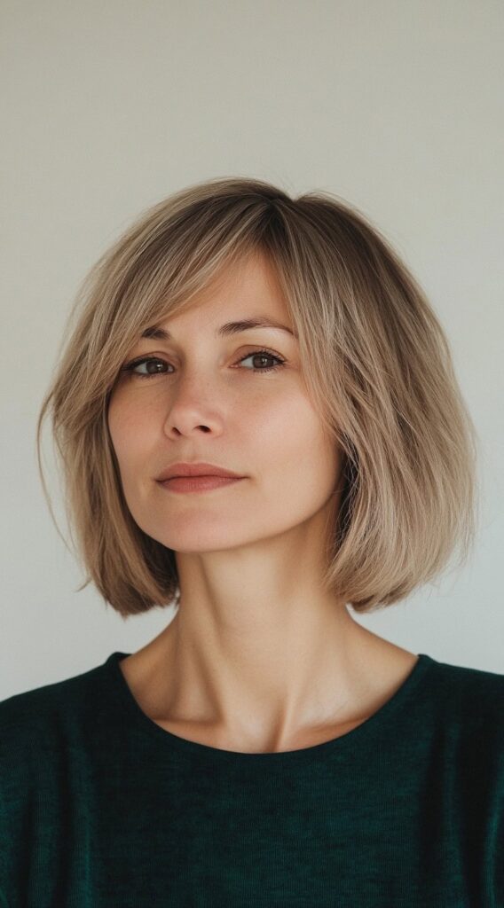 29 Modern Blonde Bob Hairstyles 15 beige blonde bob with side swept bangs