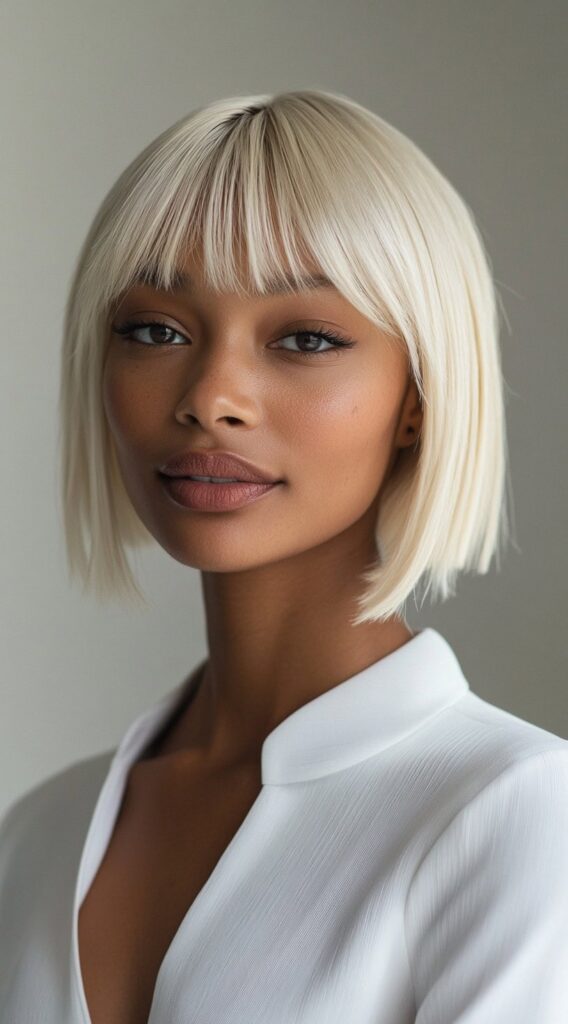 29 Modern Blonde Bob Hairstyles 4 blunt blonde bob with fringe