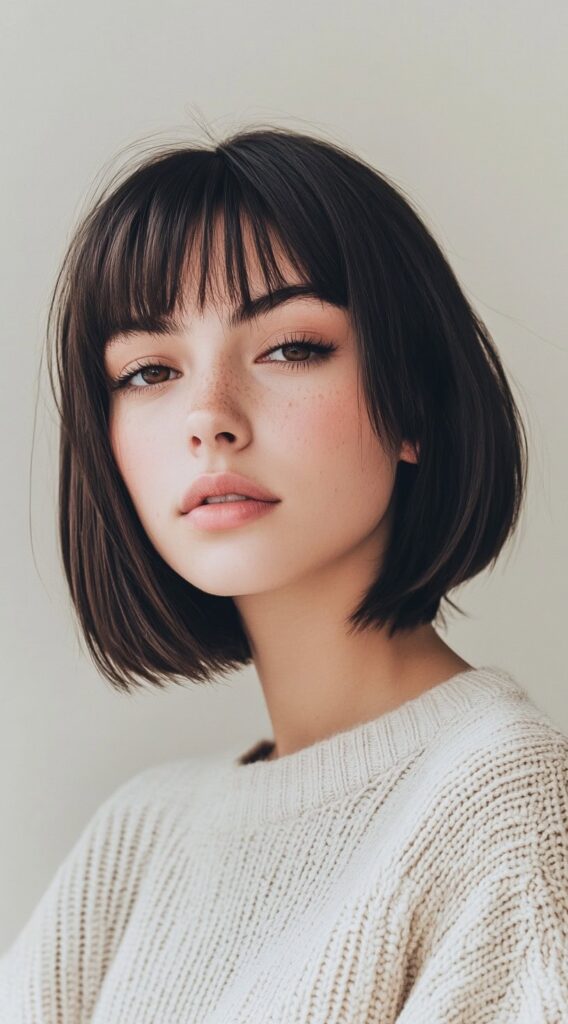 24 Gorgeous Straight Hairstyles 8 blunt bob with bangs 1