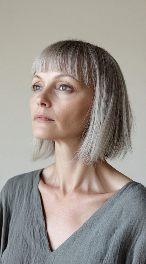 19 Flawless Fine Hair with Bangs Hairstyles 8 blunt bob with straight fringe