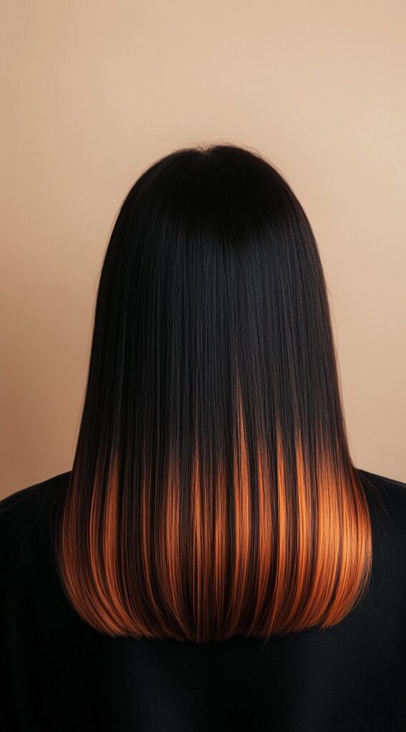 27 Inspiring Black Hair with Brown Highlights Ideas 20 blunt cut with copper ombre tips