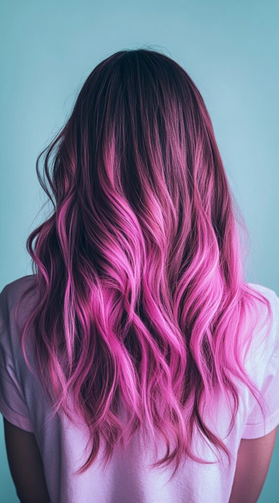 21 Pretty Pink Highlights in Brown Hair 7 bold neon pink waves