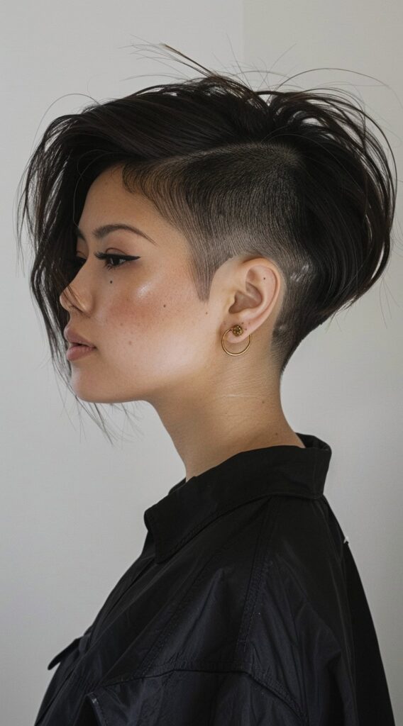 21 Stacked Bob Hairstyles for Fine Hair: Volume and Elegance 4 bold stacked bob with fade undercut on one side
