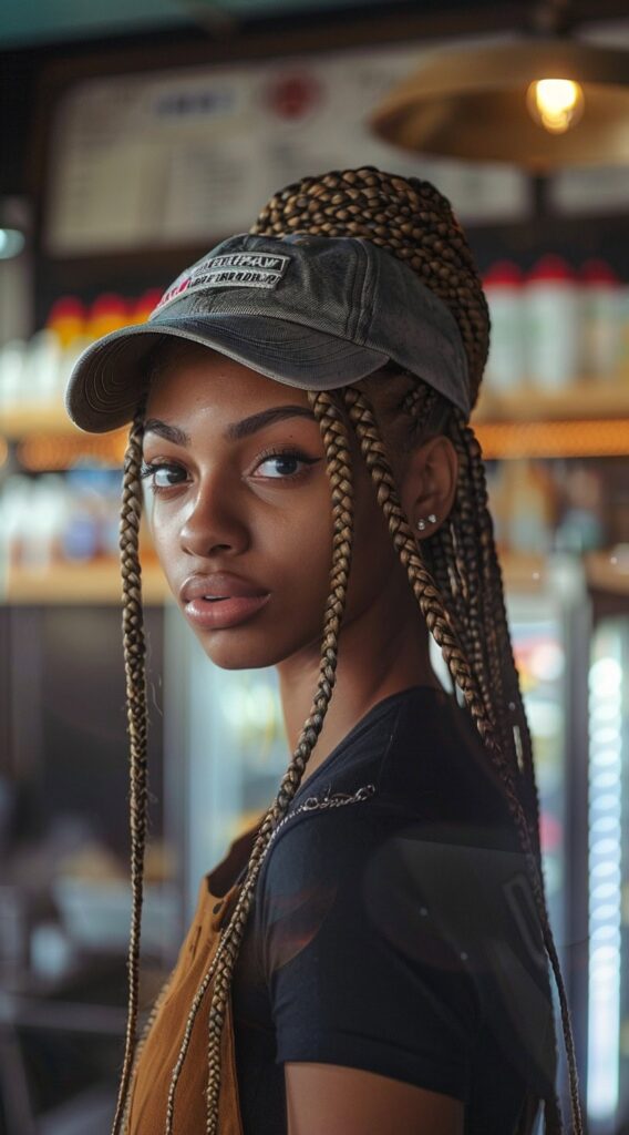 25 Hat Hairstyles for Work: Stylish and Professional Ideas for Women 1 box braided half up half down