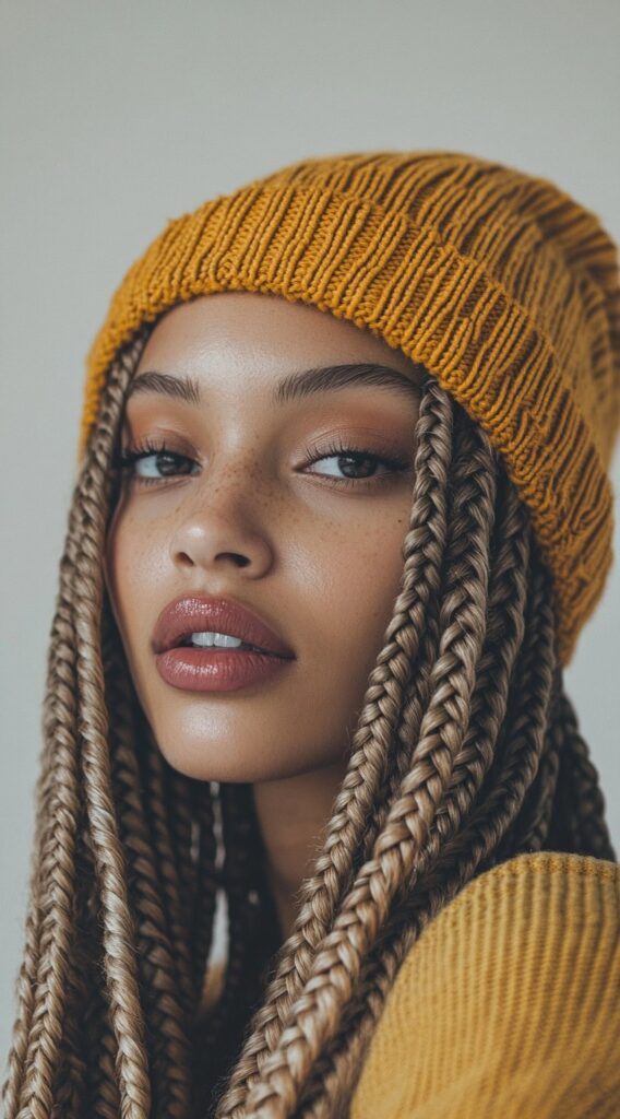 Mastering Beanie Hairstyles: 25 Simple and Stylish Ideas for Effortless Hair Days 17 box braids with a beanie