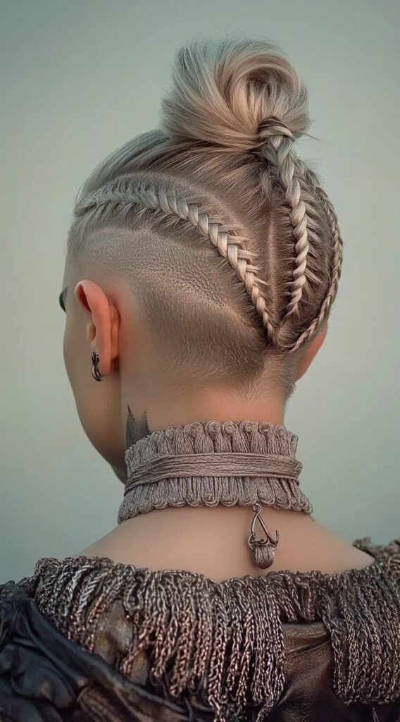 19 Viking Hairstyles for Women with Short Hair 13 braided high bun with undercut