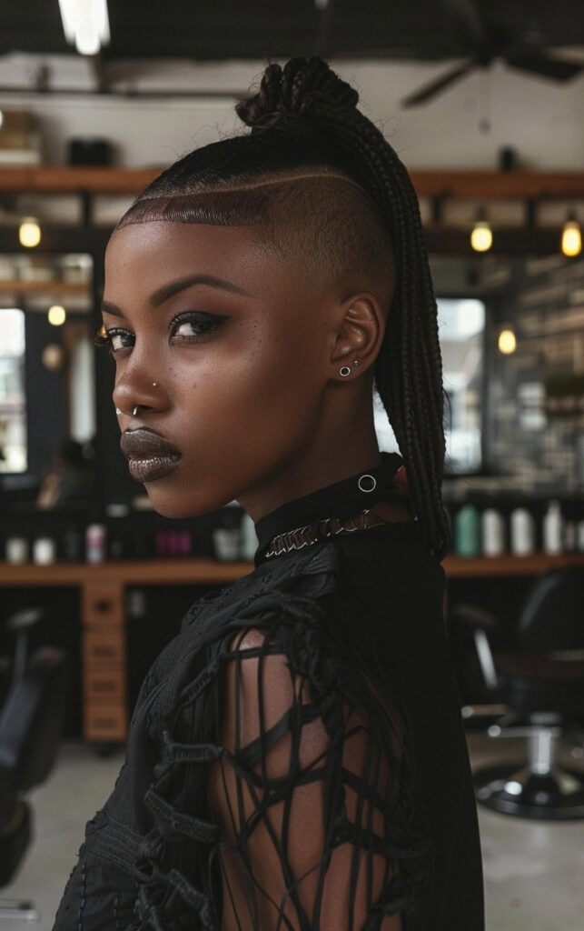 Shaved Sides with Ponytail for Black Women: 27 Stylish and Bold Ideas for Your Next Look 11 braided high ponytail with shaved sides