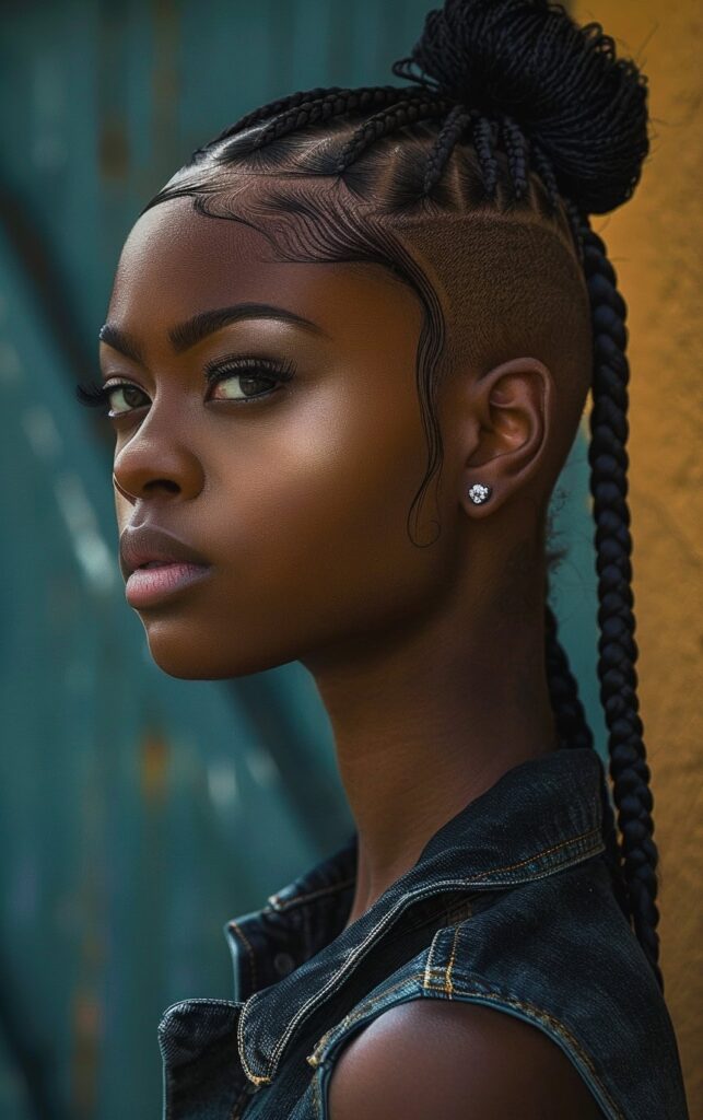 Shaved Sides with Ponytail for Black Women: 27 Stylish and Bold Ideas for Your Next Look 26 braided high ponytail with sleek shaved sides
