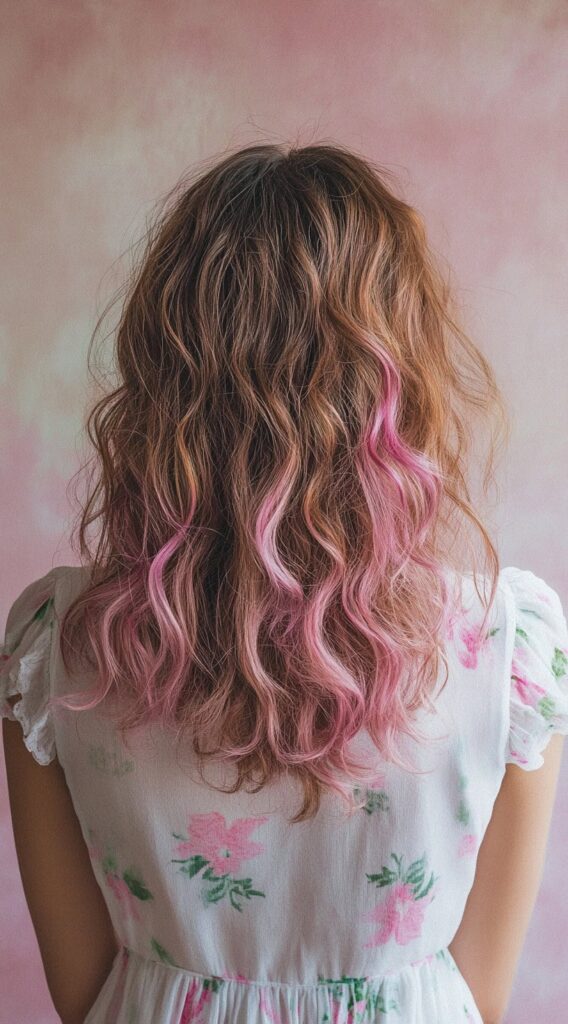 21 Pretty Pink Highlights in Brown Hair 14 brown hair with subtle pink accents