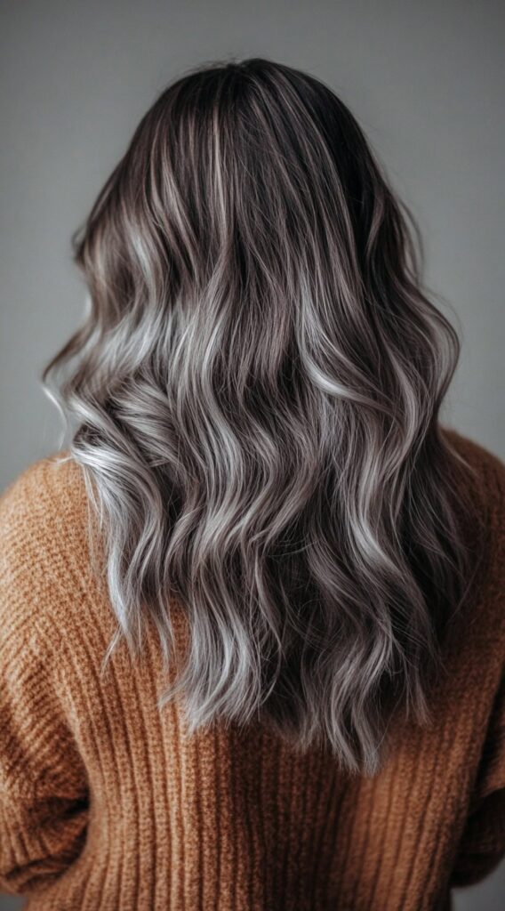 24 Winter Balayage Ideas for Brunettes: Subtle and Bold Hairstyles for a Fresh Winter Glow 7 brunette with ash gray balayage for cool winter look
