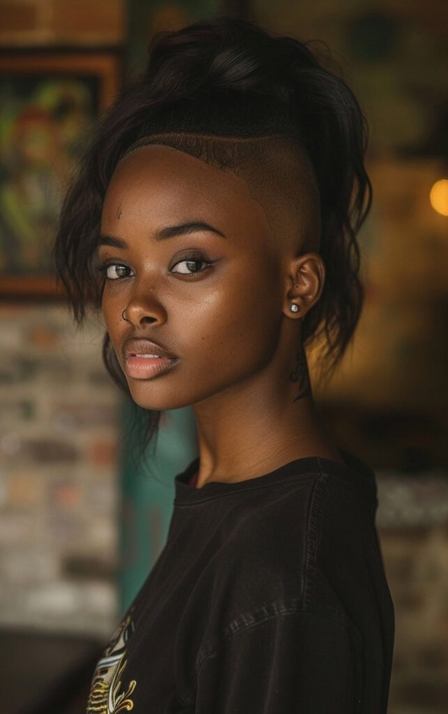 Shaved Sides with Ponytail for Black Women: 27 Stylish and Bold Ideas for Your Next Look 23 casual high ponytail with shaved sides