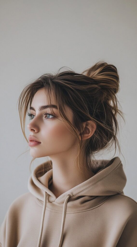 19 Hoodie Hairstyles to Try: Easy and Stylish Ideas for Every Hair Type 8 casual messy bun