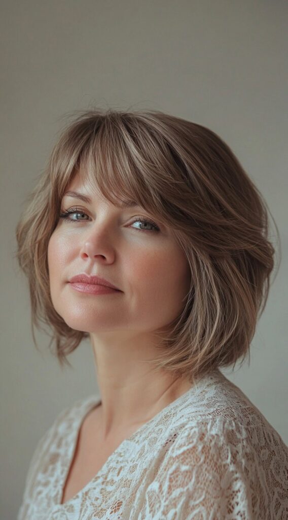 27 Chic Bob Hairstyles with Bangs: Fresh Ideas for a Modern and Flattering Look 24 choppy bob with curtain bangs