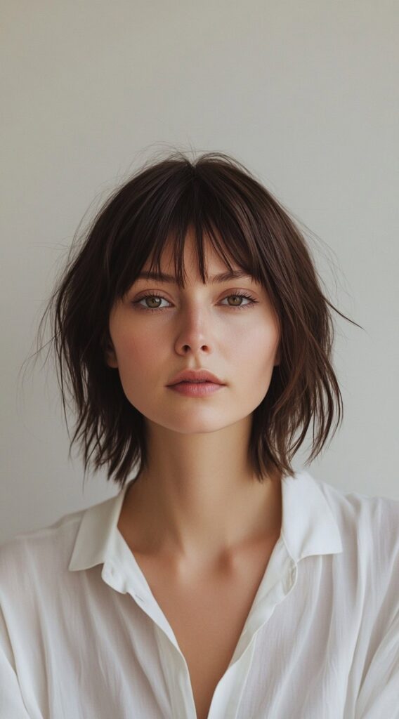 19 Flawless Fine Hair with Bangs Hairstyles 6 choppy layered bob with micro bangs