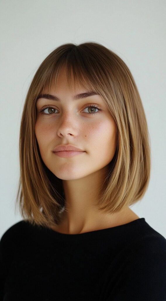 27 Chic Bob Hairstyles with Bangs: Fresh Ideas for a Modern and Flattering Look 26 classic blunt bob with baby bangs