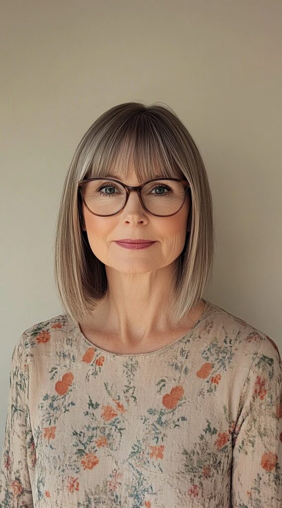 27 Chic Bob Hairstyles with Bangs: Fresh Ideas for a Modern and Flattering Look 15 classic bob with full bangs and glasses