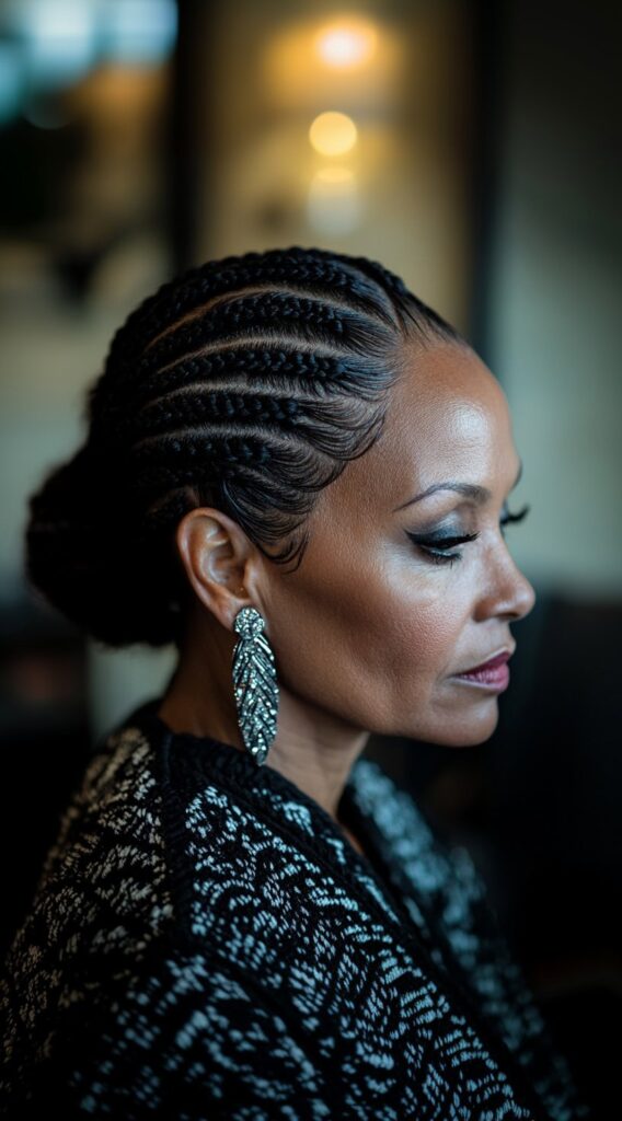 26 Older Black Women Hairstyles for Over 50 19 classic cornrow bun