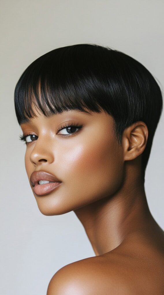 23 Straight Hairstyles for Black Women 18 classic pixie with glossy finish