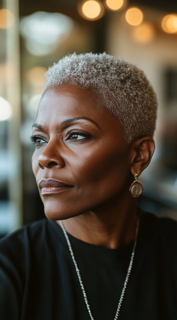 26 Older Black Women Hairstyles for Over 50 12 close cropped gray fade