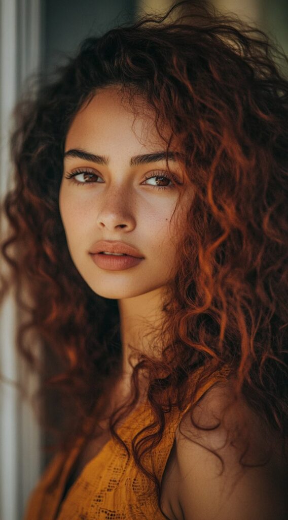 27 Flattering Hair Color Ideas for Brown Skin 18 copper curls with full volume