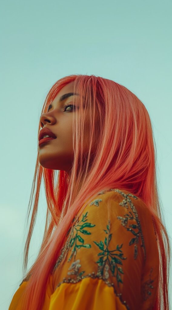 27 Flattering Hair Color Ideas for Brown Skin 24 coral pink straight layers
