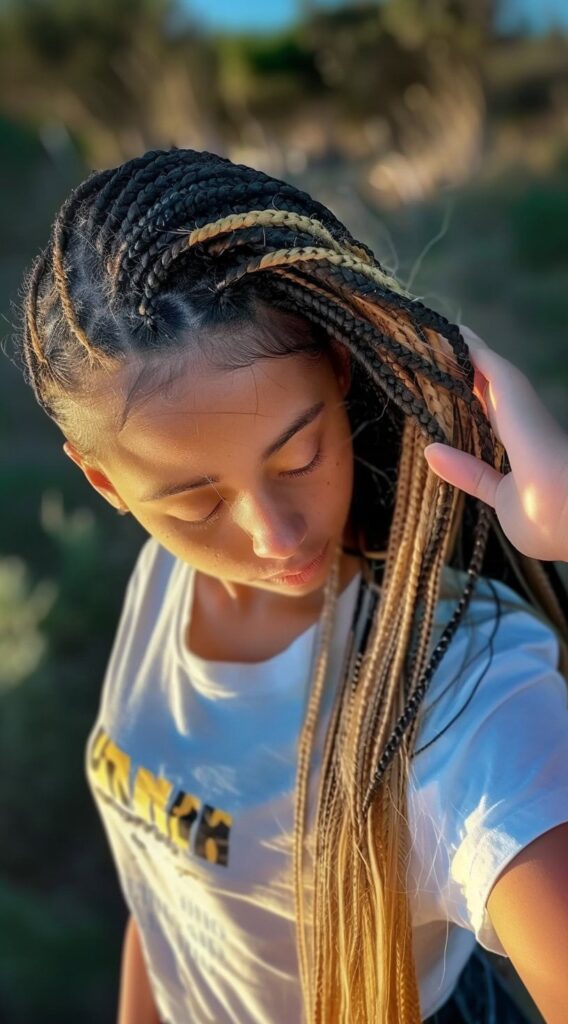Peekaboo Highlights for Black Women: Transform Your Look with These 20 Stunning Ideas 14 cornrow braids with blonde highlights